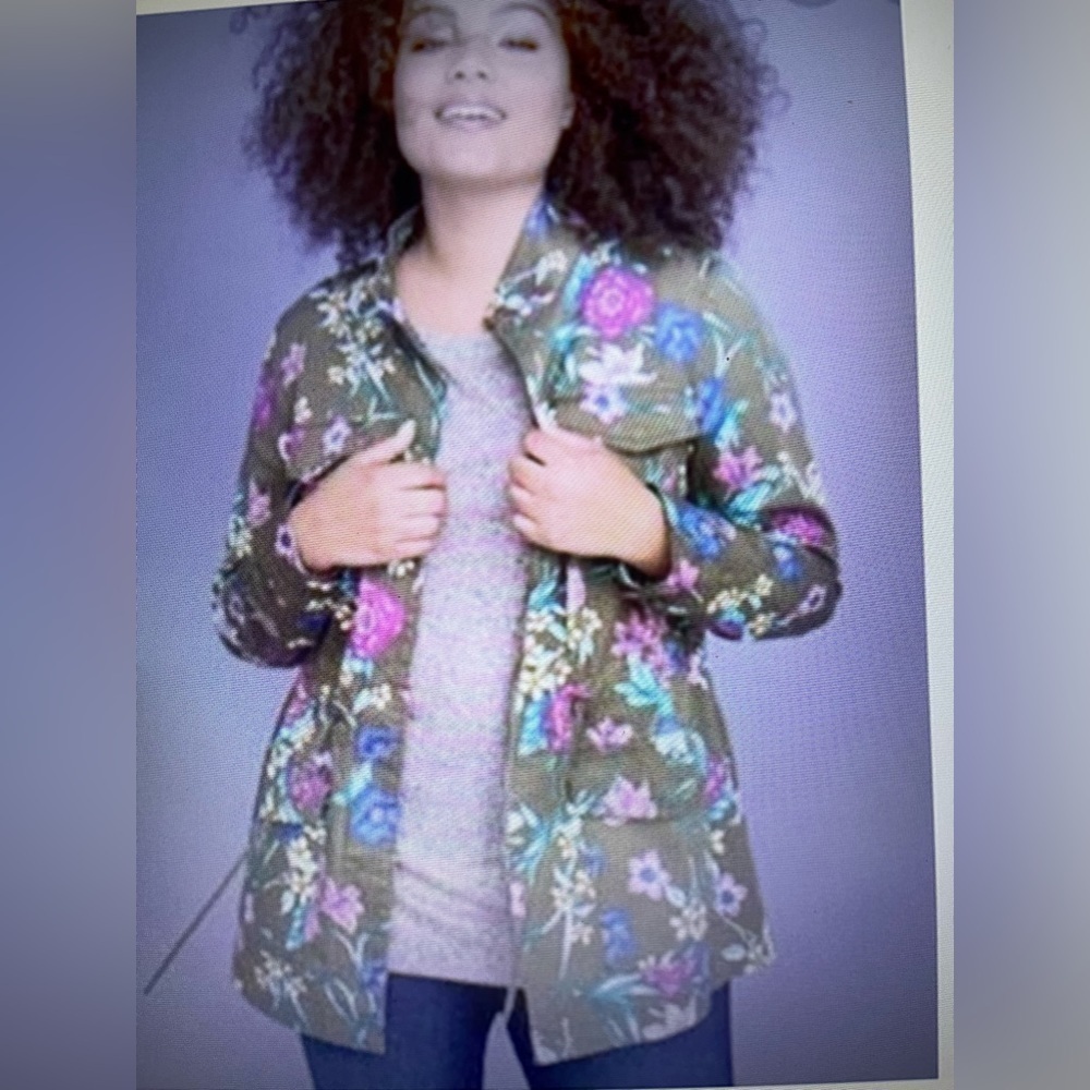 Lane Bryant Womens Twill Floral Print Cotton 4 Pockets Full Zip Jacket Sz 18/20 - Picture 3 of 12